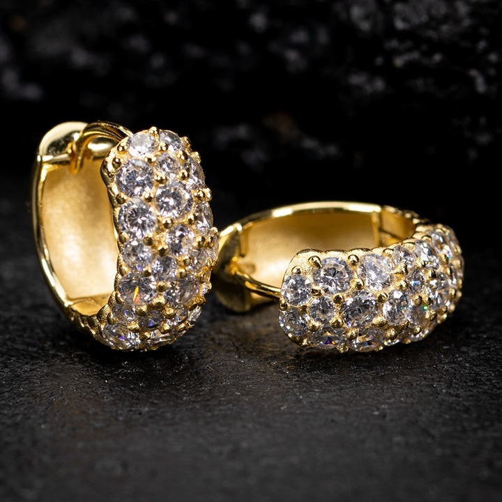 Yellow Gold Plated 925 Sterling Silver Cz Honey Comb Flower Set Hoop Earrings