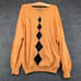 Ping Collection Men's Knit Sweater Orange M Argyle Diamond V-Neck