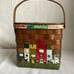 Vintage Woven Wooden Hand Painted Lined Basket Purse