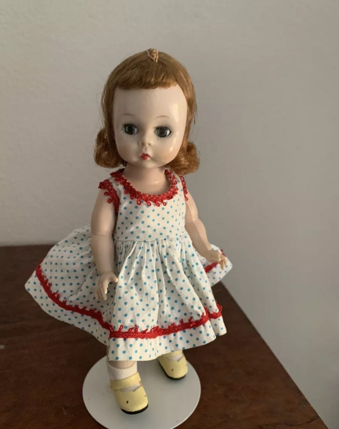 Madame Alexander kin red head polka dot dress