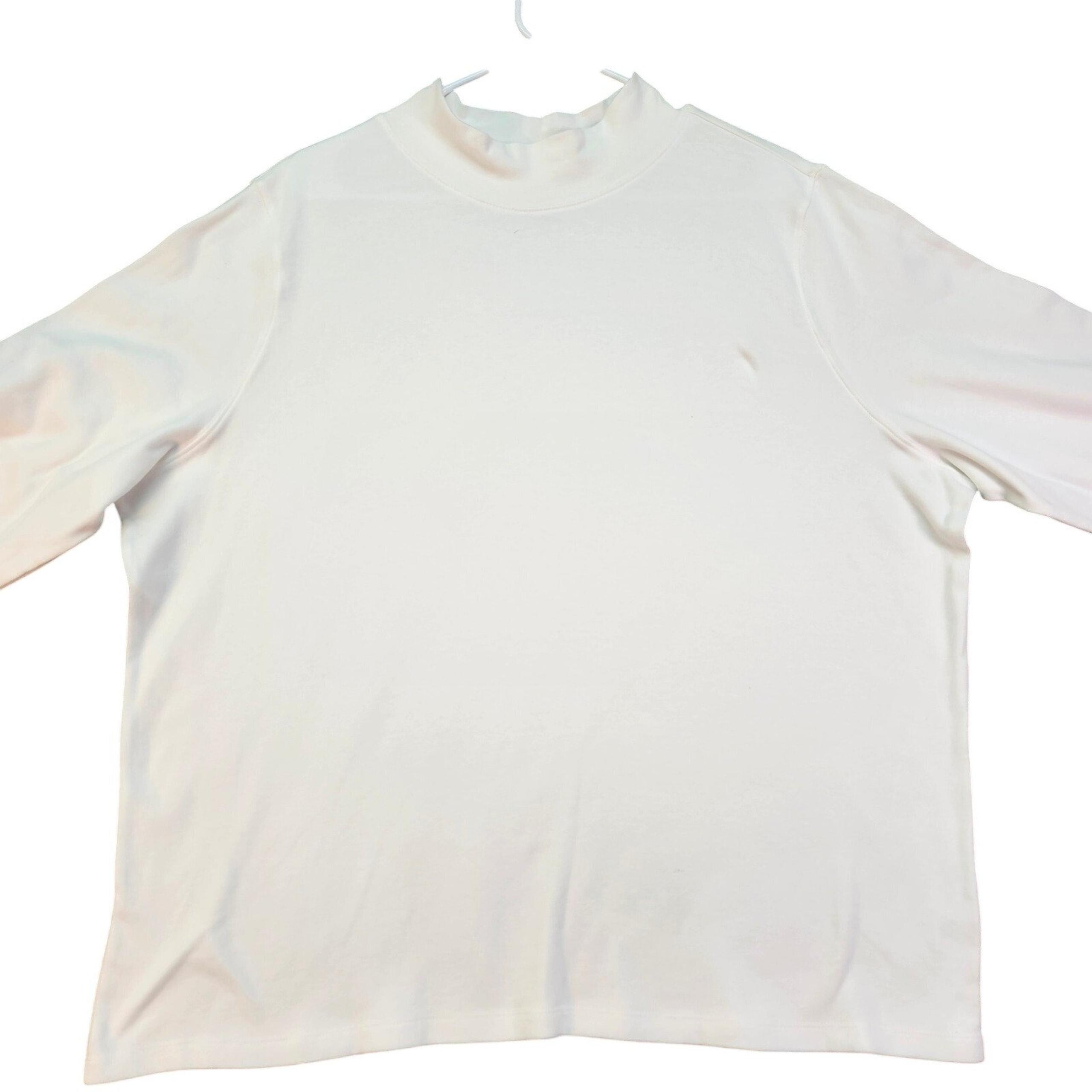 St. John's Bay Mock Neck Long Sleeve Top Classic White 3X