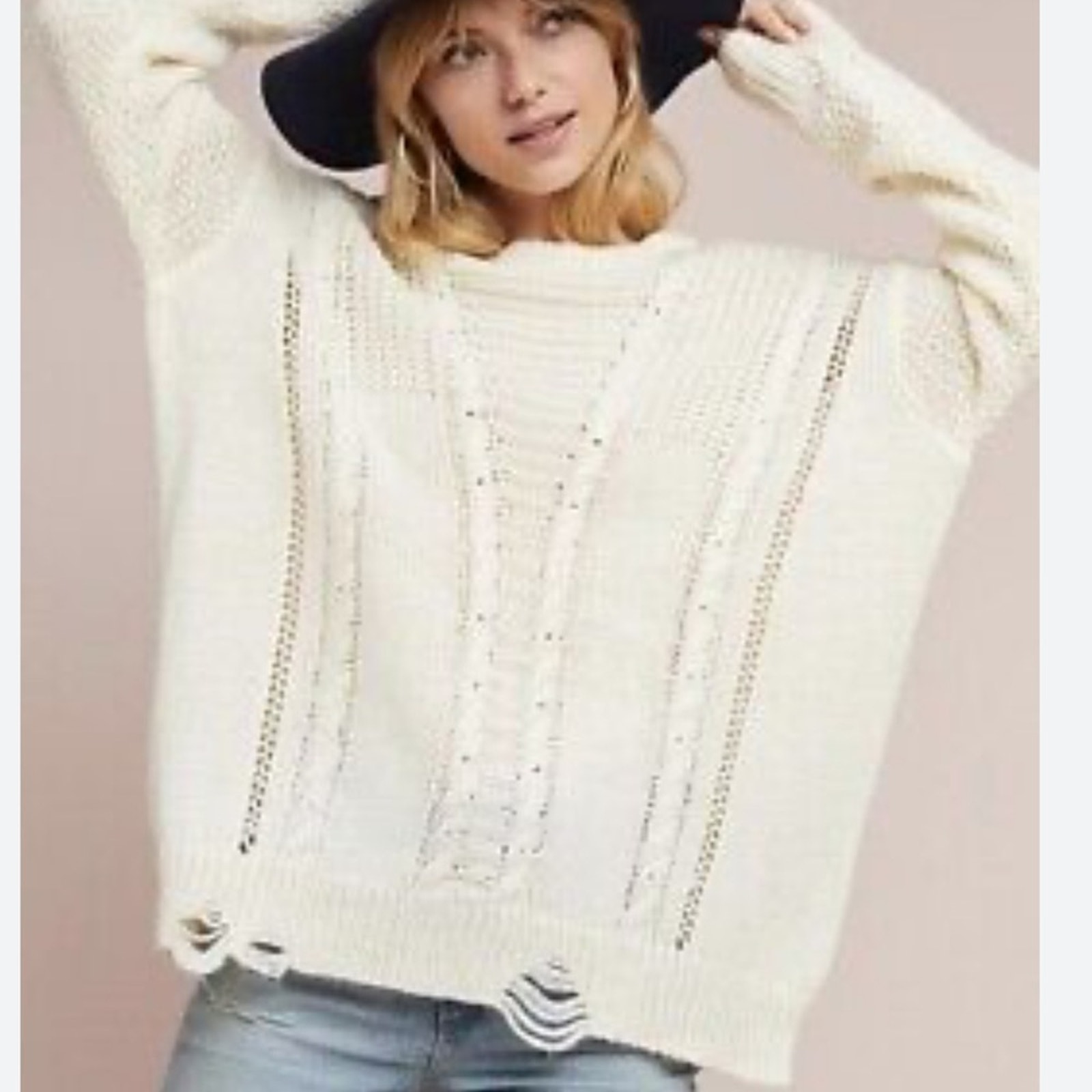 Wildfox NWT size XS sweater‎ hood cableknit pullover crochet sparkle distressed