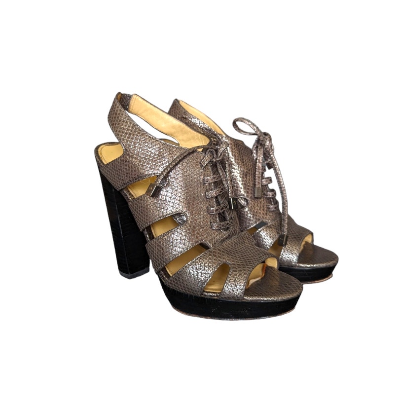 Coach Moreen Sandals Metallic Lace Up Snakeskin Embossed Shiny Special Occasion