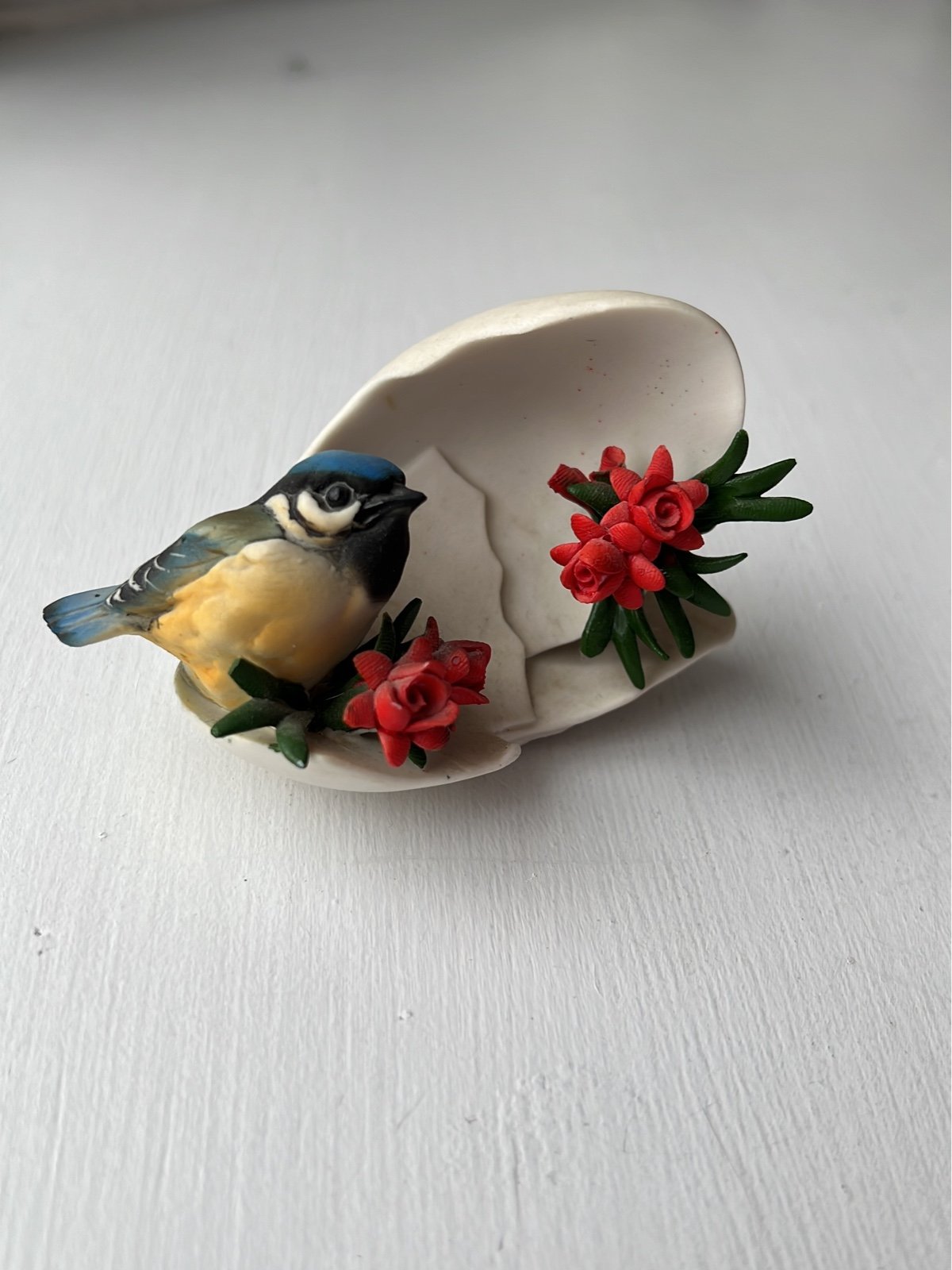 Capodimonte Made in Italy Blue Bird with Egg Shell Porcelain Figurine