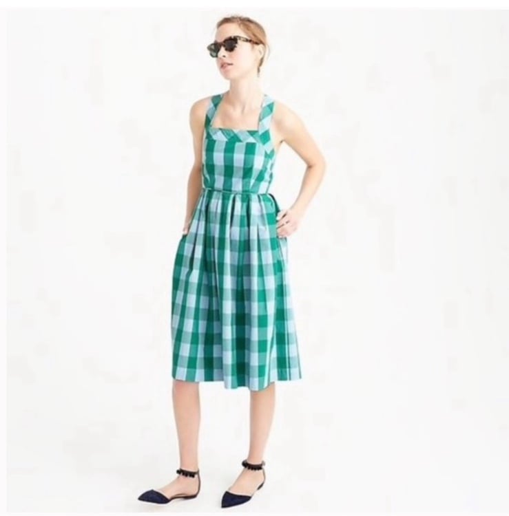 JCrew Karina Gingham Cotton Midi Dress