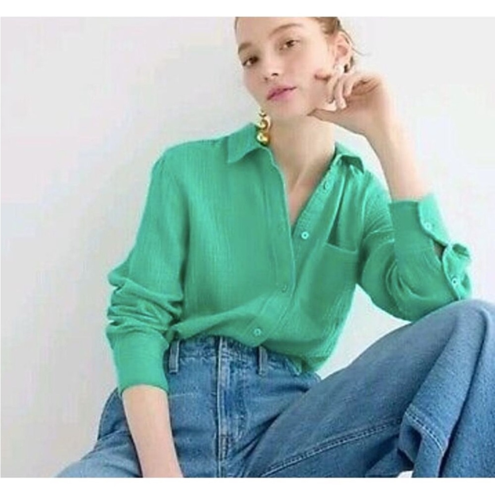 J. Crew Green Garçon Classic double-gauze Button Down Shirt sz 14