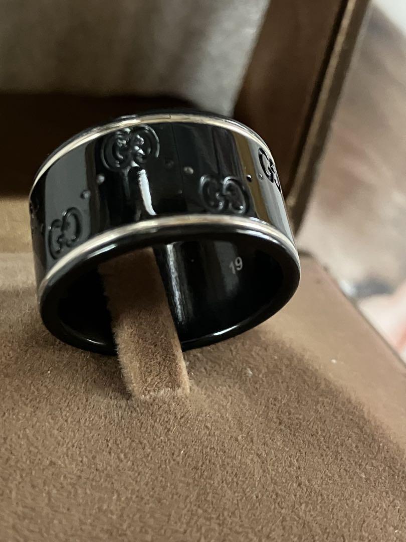 GUCCI Gucci Icon Ring Wide Black Corundum Size 19