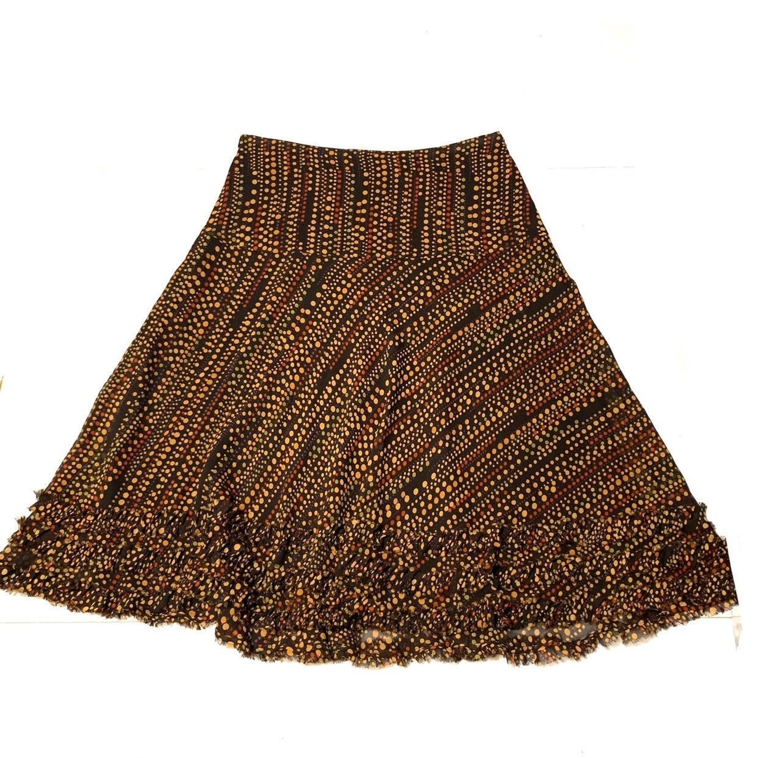 Ruby Rd. Brown Dot Print Ruffled Skirt 6