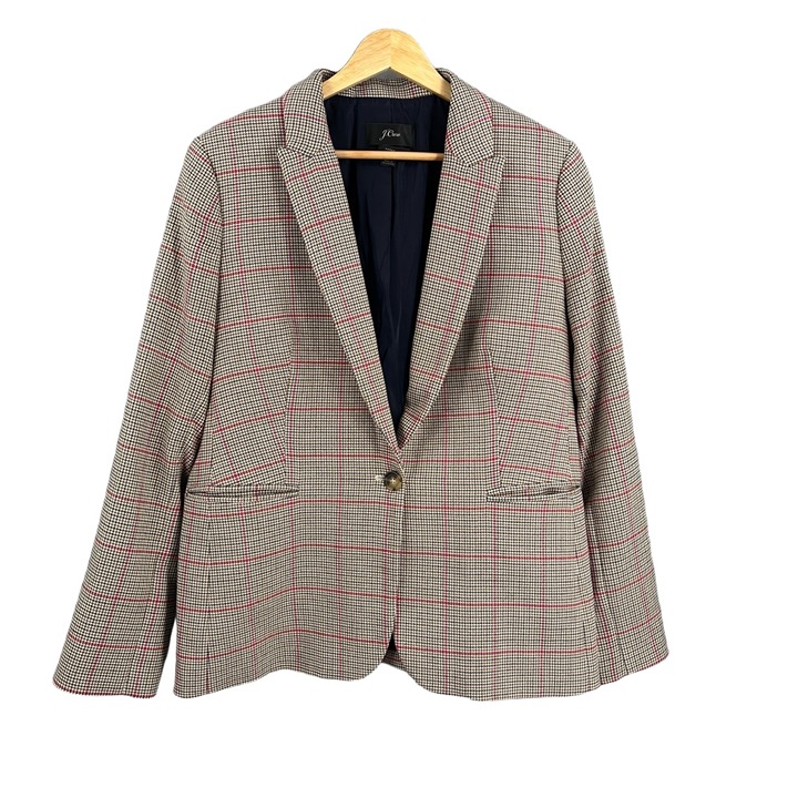 J. Crew Parke Blazer Kyle Plaid Houndstooth Tan Multicolor Preppy Womens 14