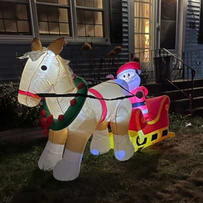 7FT Christmas Inflatables Santa Claus on Sleigh with a Horse Decorations