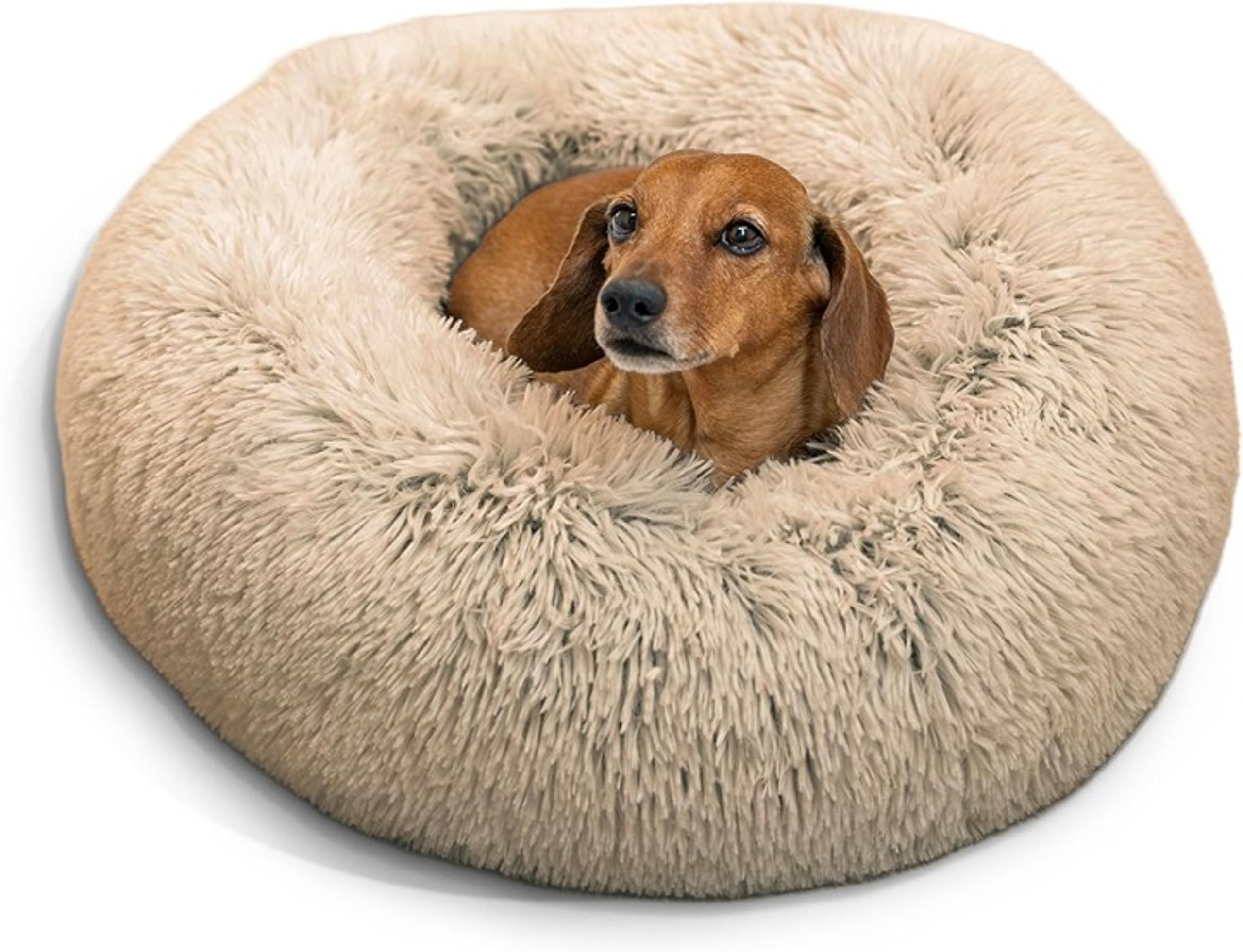 Best Friends by Sheri The Original Calming Donut Cat and Dog Bed in Shag Fur Tau