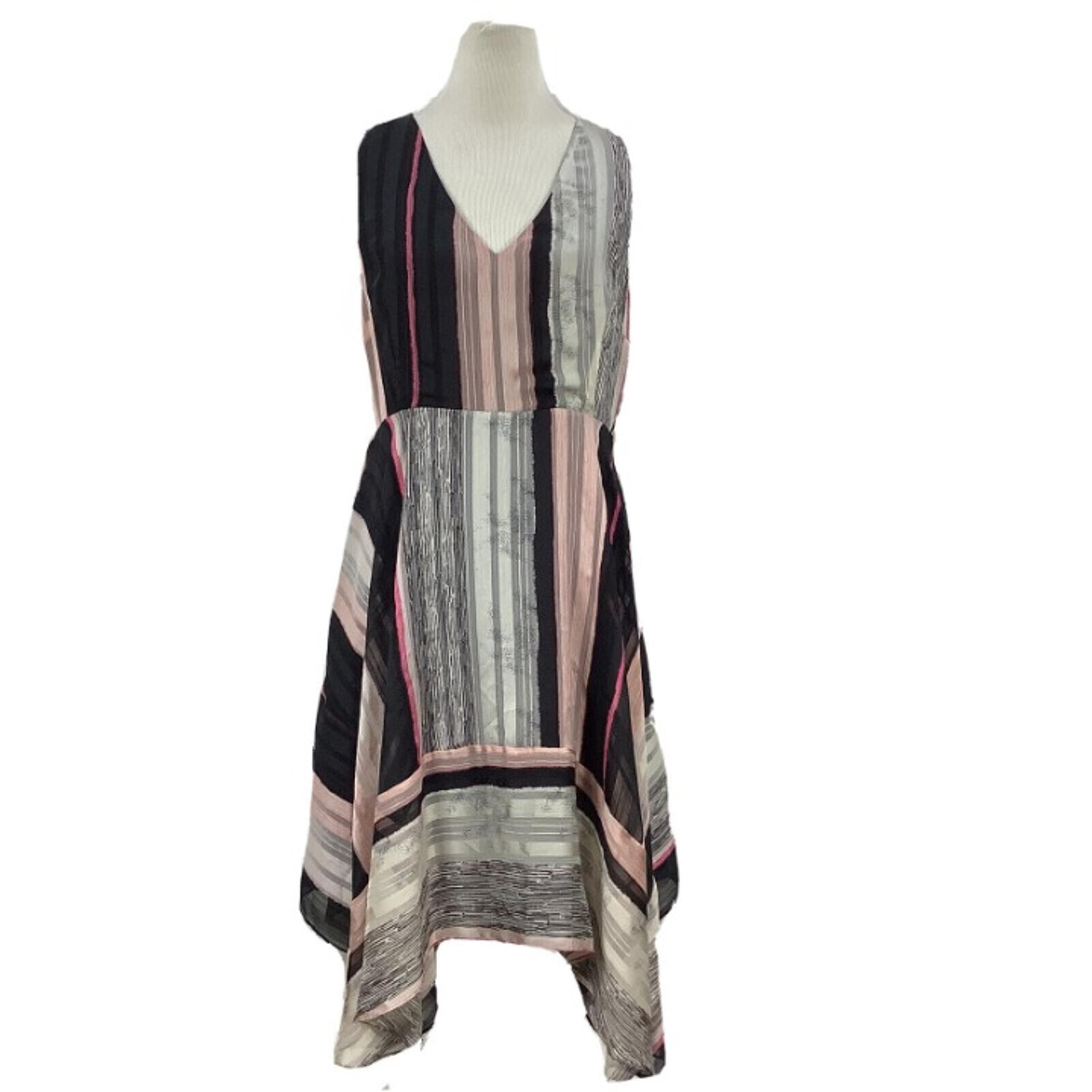 IVANKA TRUMP Women's Size 12 Dress Handkerchief Hem Sleeveless Striped Pink Blk
