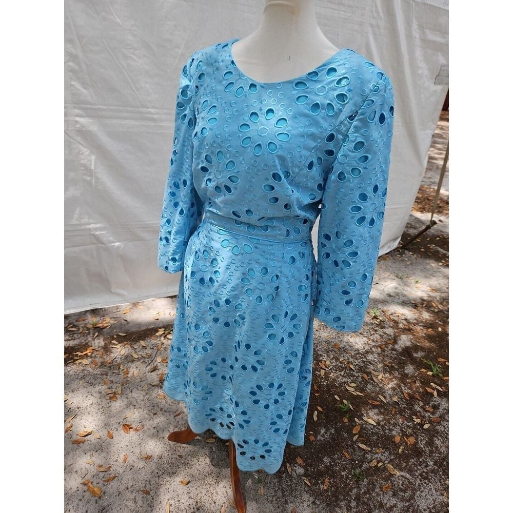 Lily & Taylor Dress OVERSIZED EYELET Light Blue Embroidered Mother Of Bride