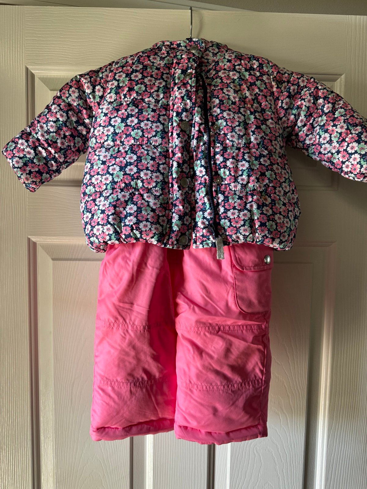 Carters Size 12 months snow pants and floral winter jacket set - EUC