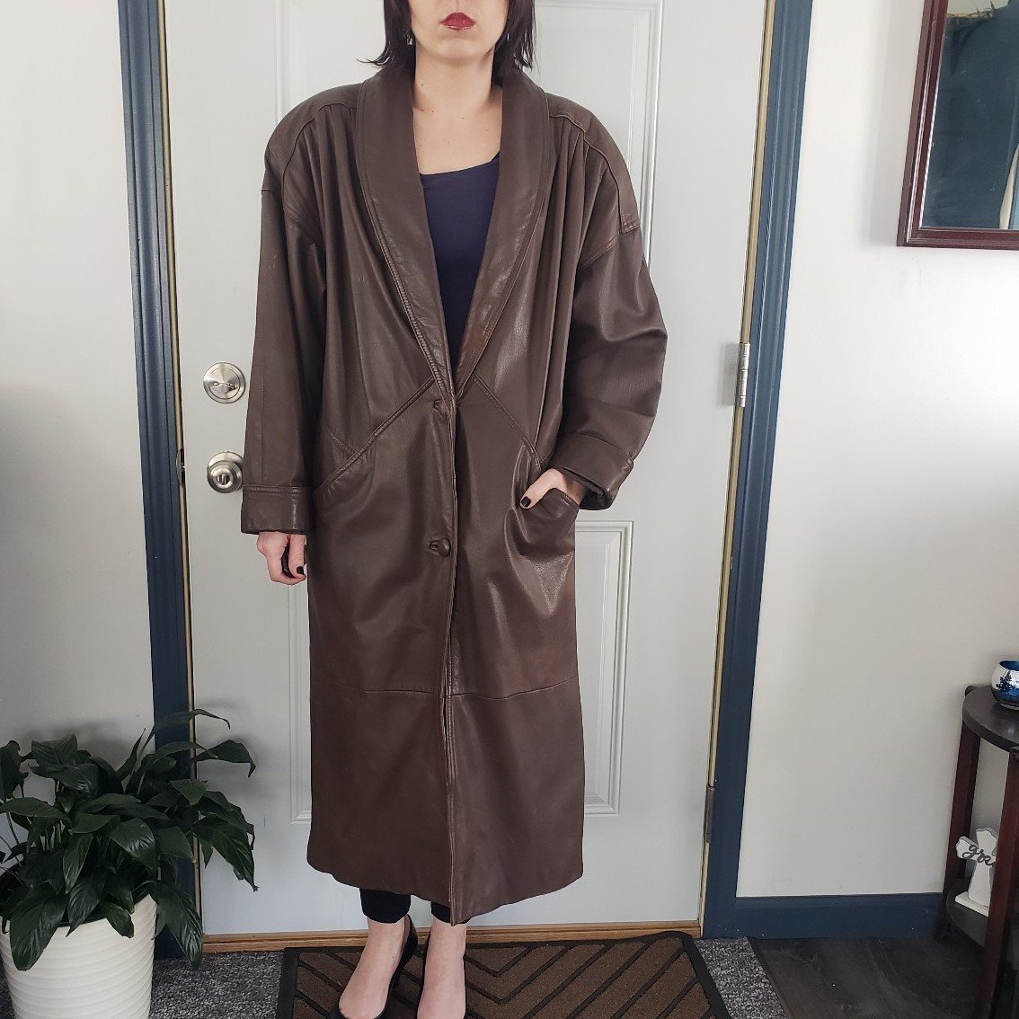 80s/90s Brown Leather Trench Coat