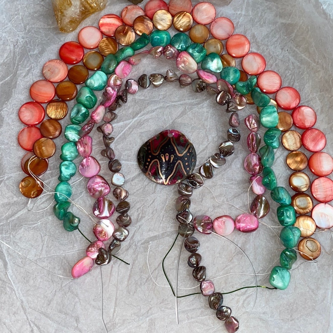 Lot of 5 Strands of Various Shell Beads