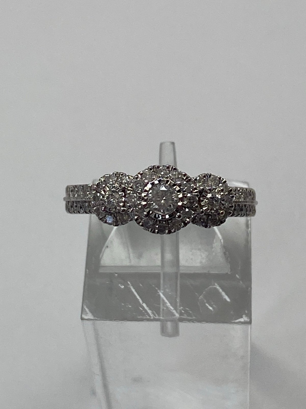 10K White Gold Natural Diamond Engagement Ring 0.30ct Past Present Future Style
