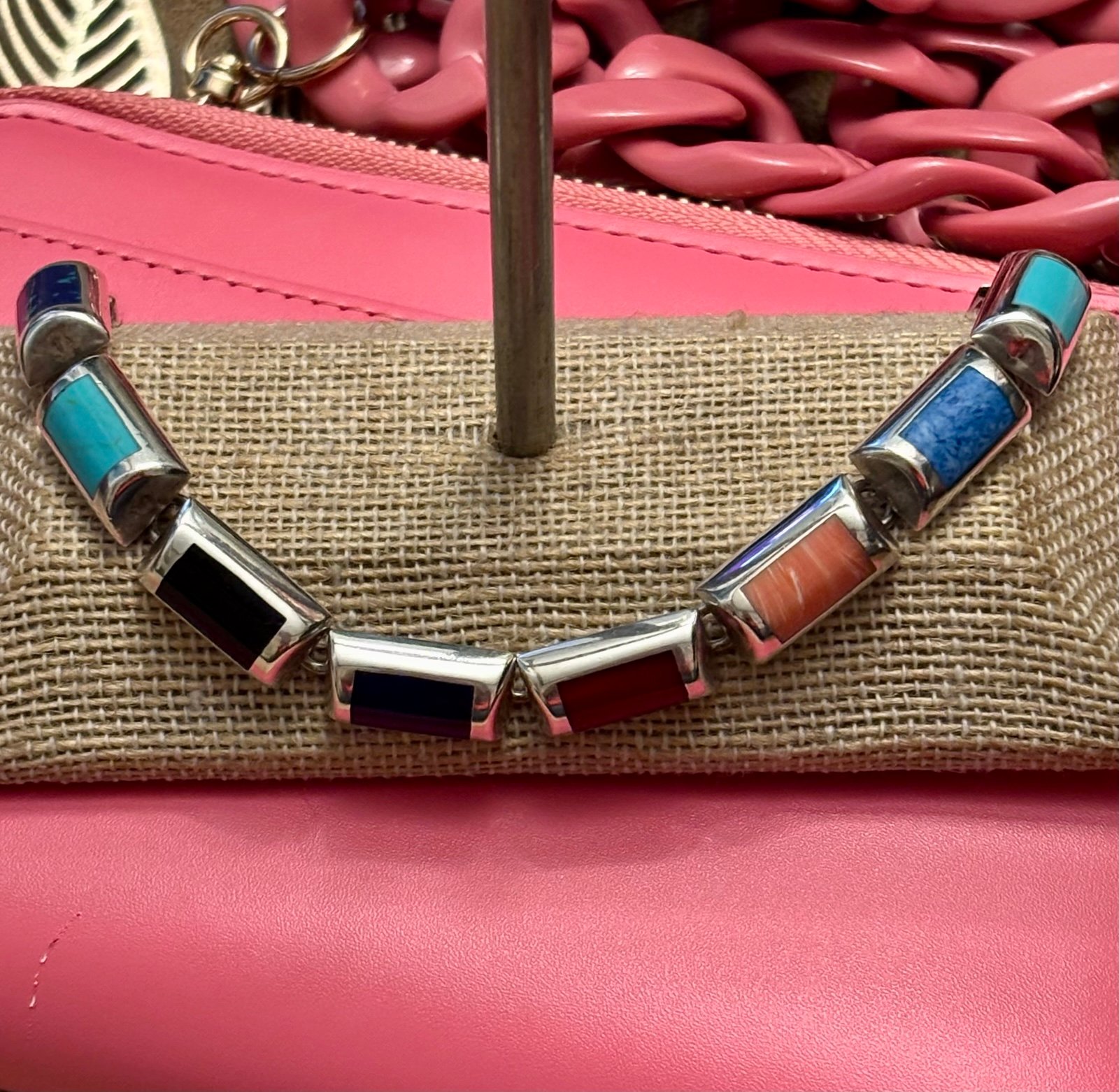 Mexican Silver 925 Multi Stones Link Bracelet