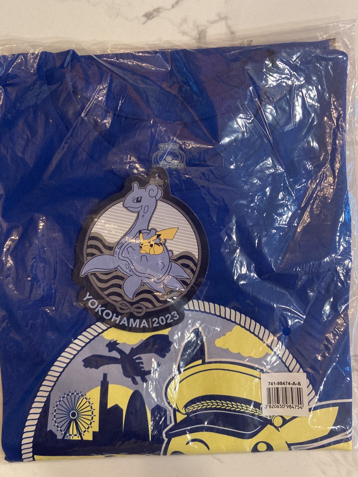 NWT Pokemon Worlds Yokohama 2023 Pikachu & Lapras Navy T-shirt Adult S