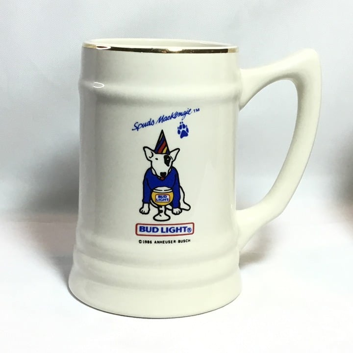 Anheuser Busch Spuds Mackenzie Bud Light Beer Steins 1986 Flawless!