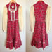 Gunne Sax Vintage 1970s Red Floral Prairie Dress Long Sleeves Lace Collar Size 5