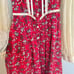 Gunne Sax Vintage 1970s Red Floral Prairie Dress Long Sleeves Lace Collar Size 5