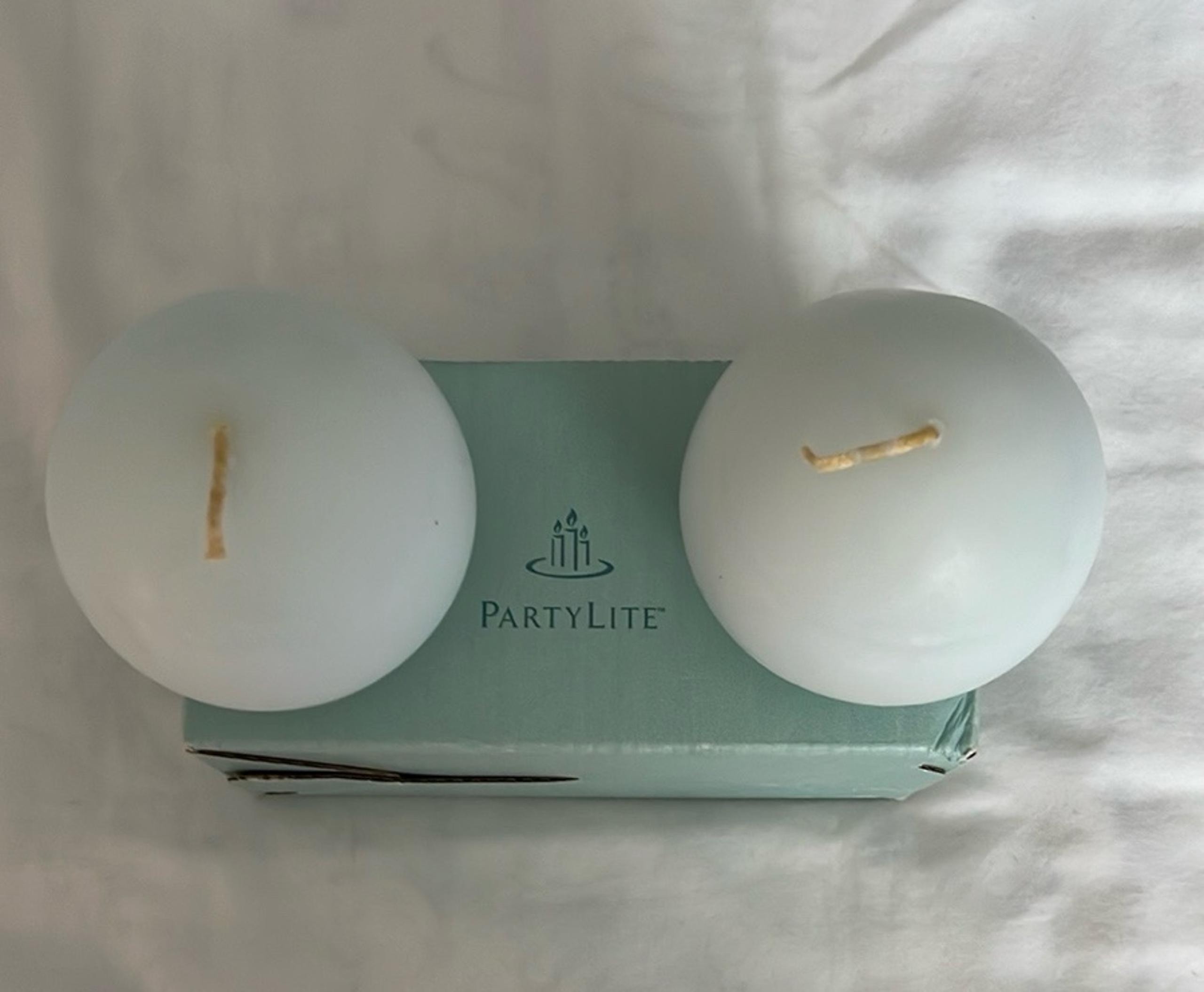 Partylite Ball Candles 3” Scented SPRING WATER Q36611 Set of 2 RETIRED, NIB