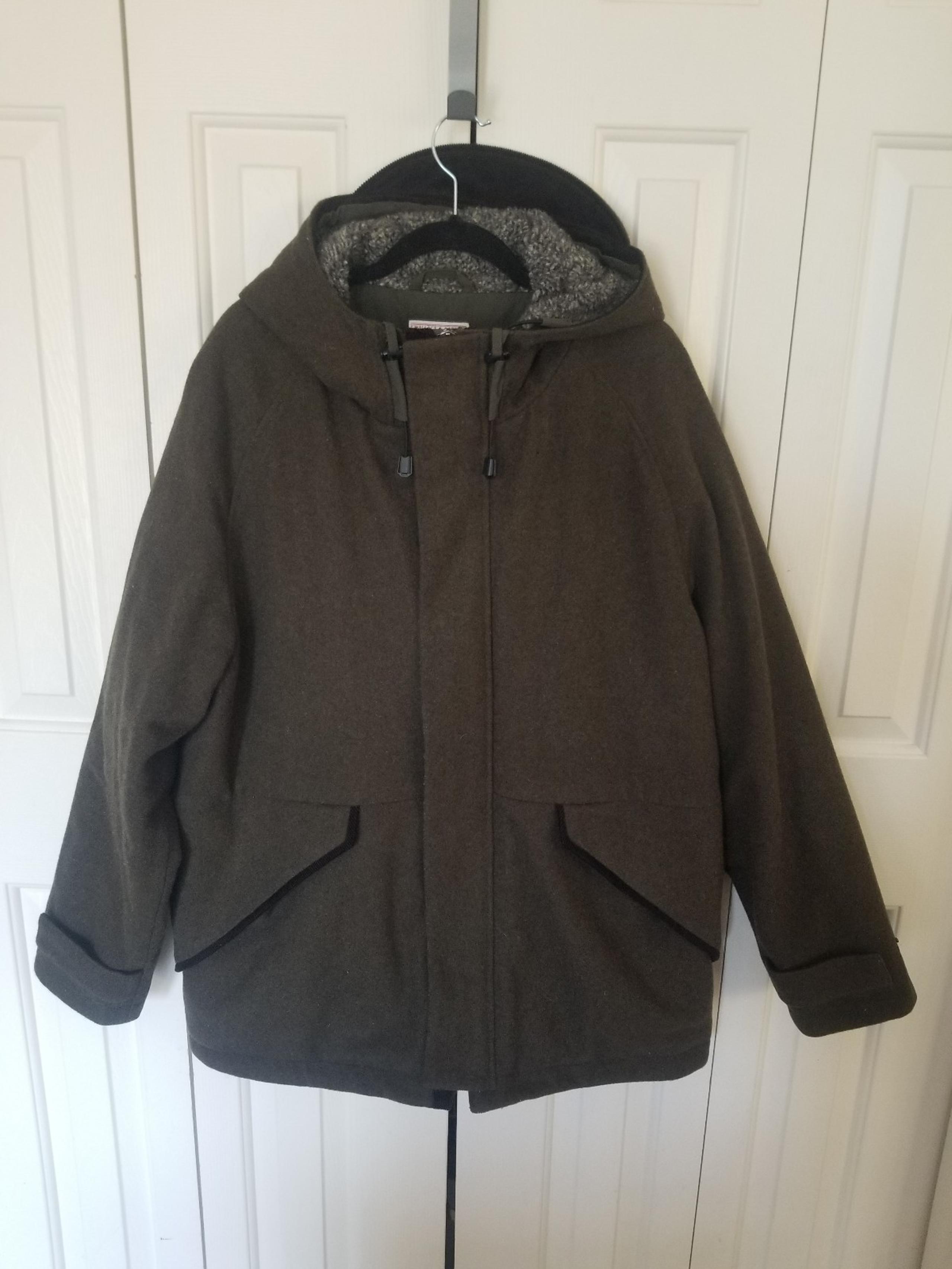J Crew Wallace & Barnes hooded wool coat work jacket L Large Green olive K2329