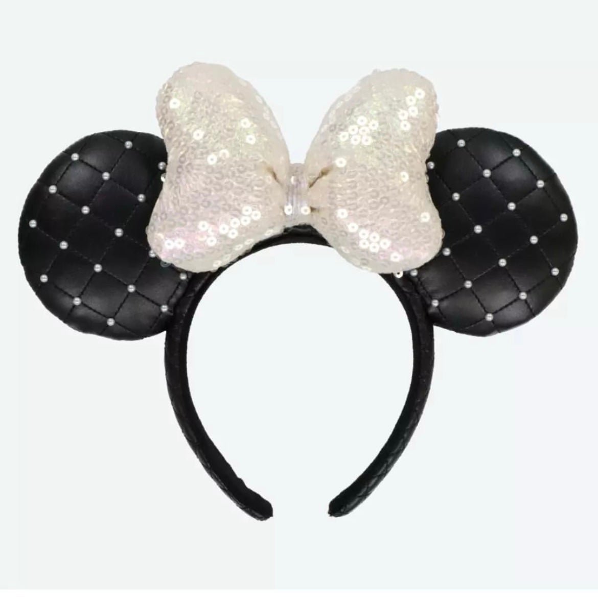 Tokyo Disney quilted leather pearl sequins Minnie ears headband