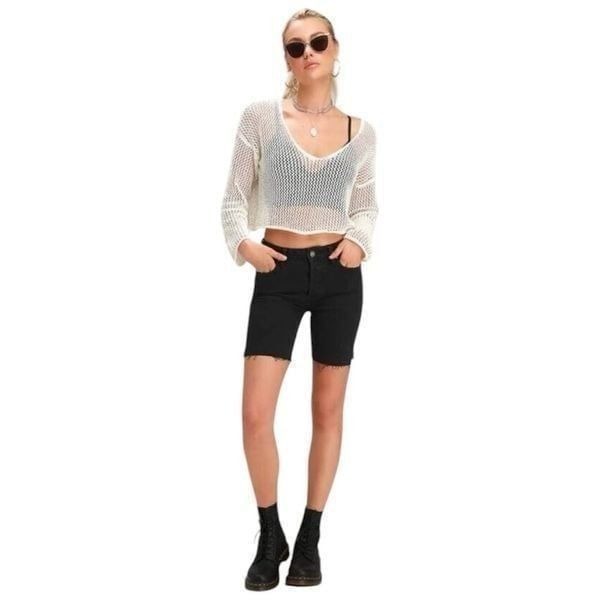 NWT Free People Avery’ High-Waisted Bermuda Denim Shorts in Ash Size 24