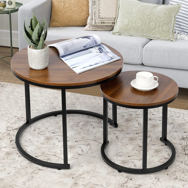Modern Nesting Coffee Table Set of 2 Walnut