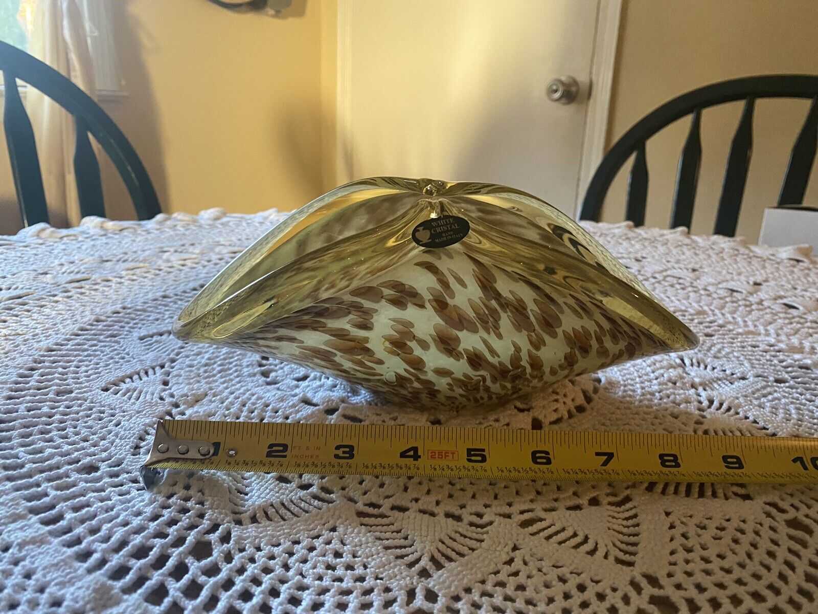 Cristal Murano Amber Glass Decorative Vase/ Napkin Holder. Made In In Italy