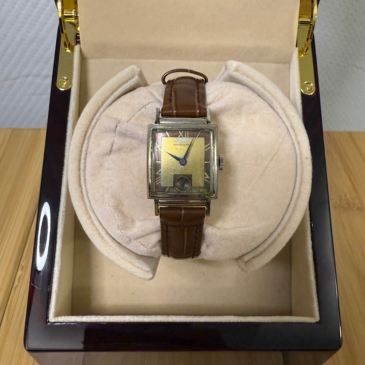 Vintage 1940s Hamilton 14k Gold-Filled Tank Mechanical Art Deco Watch