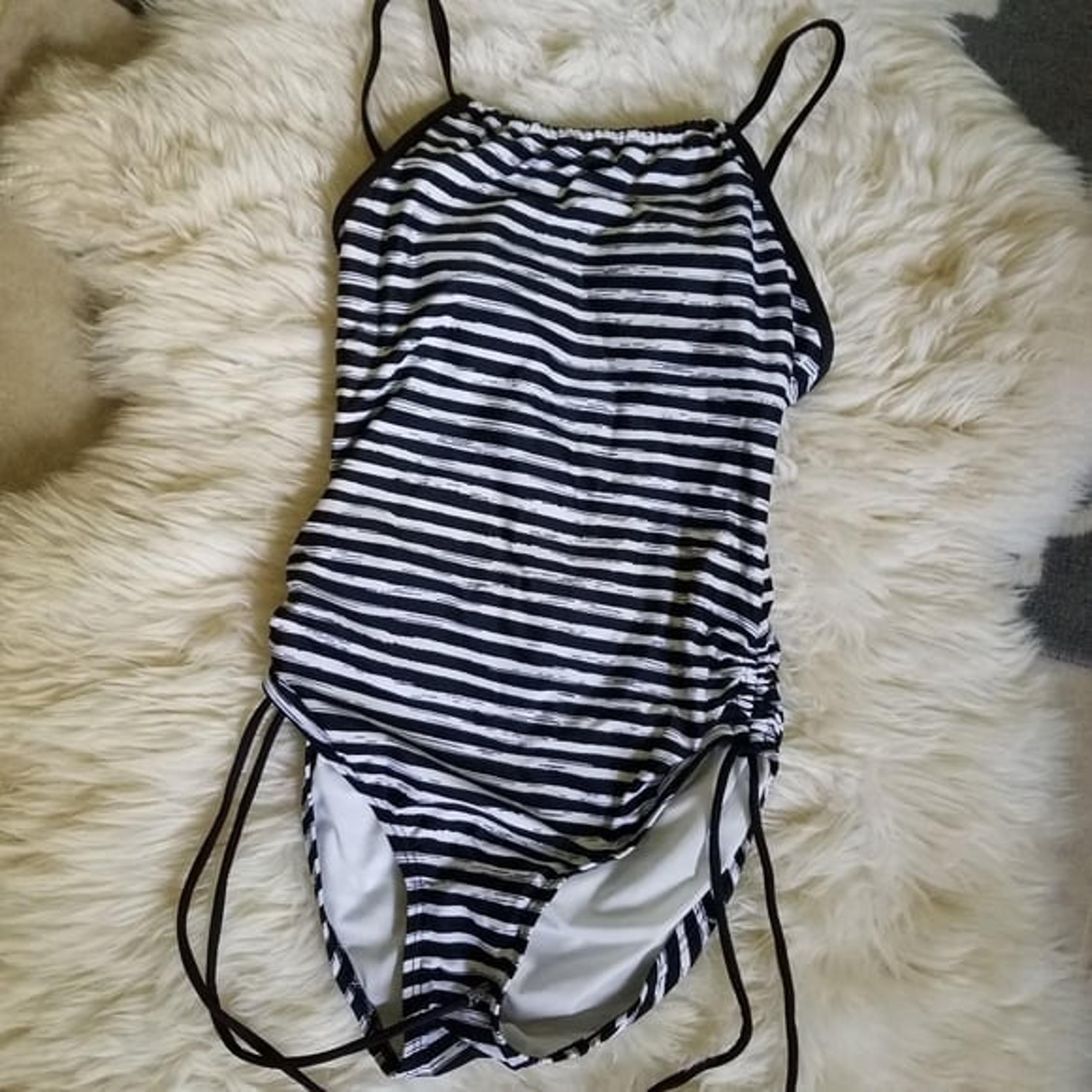 Michael kors classic nautical black & white striped swimsuit 4