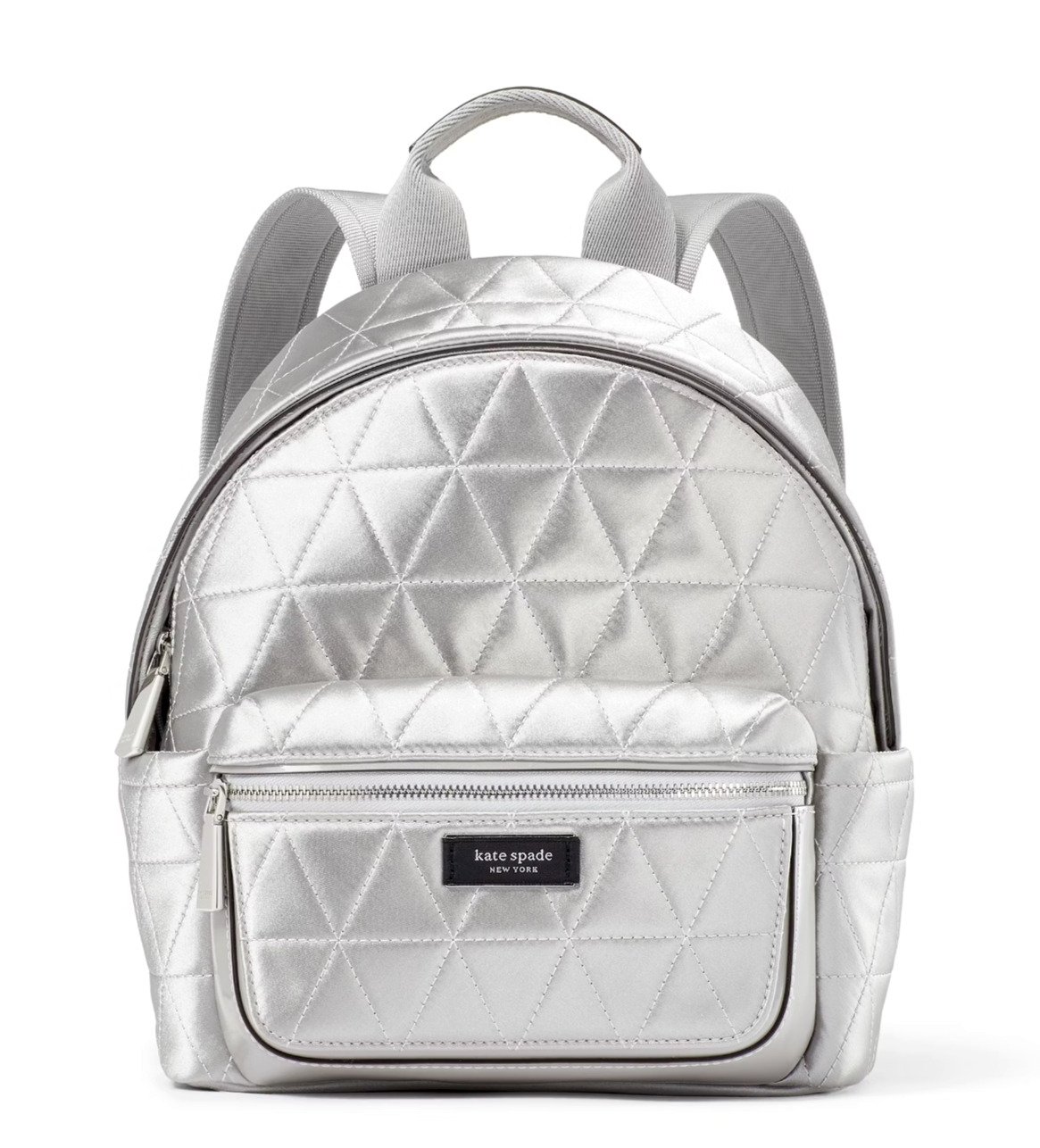 New Kate Spade Sam Icon Quilted Satin Small Backpack Silver