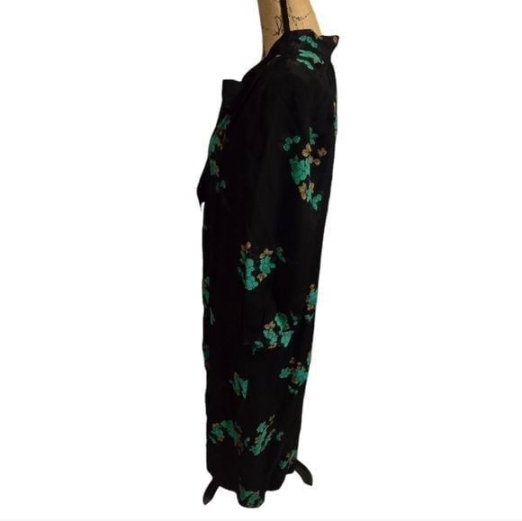 Buru Tie Neck Bow HouseCoat Dress Loose Flowy Modest Oversized Midi Floral Small - detail