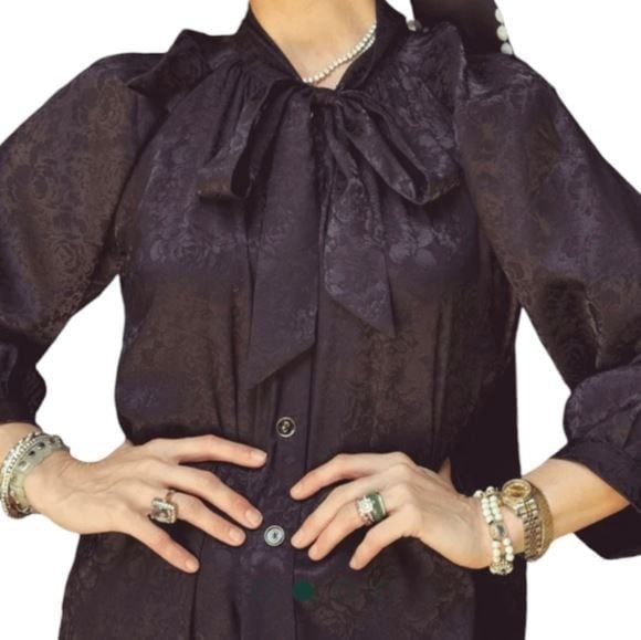Buru Tie Neck Bow HouseCoat Dress Loose Flowy Modest Oversized Midi Floral Small - detail
