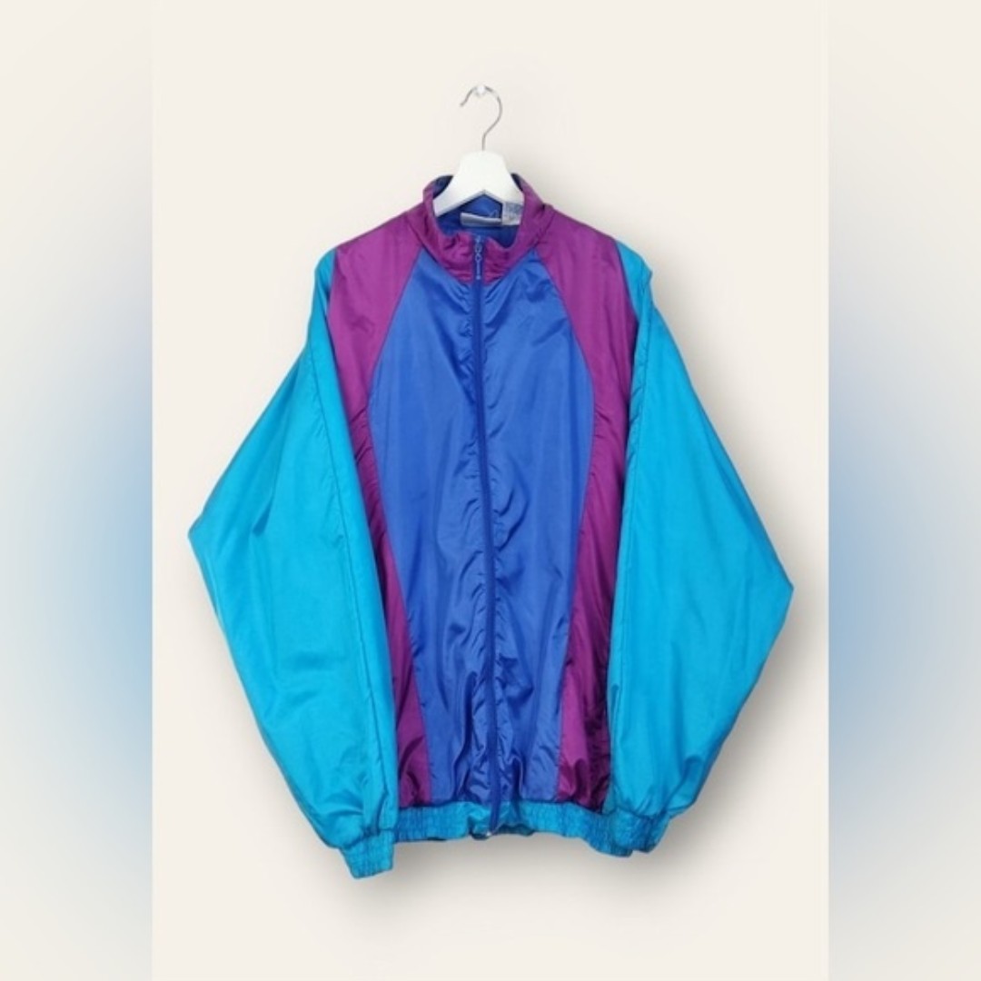 MacGregor 80s Windbreaker Nylon Jacket Sz Large Color Block Blue Teal Purple
