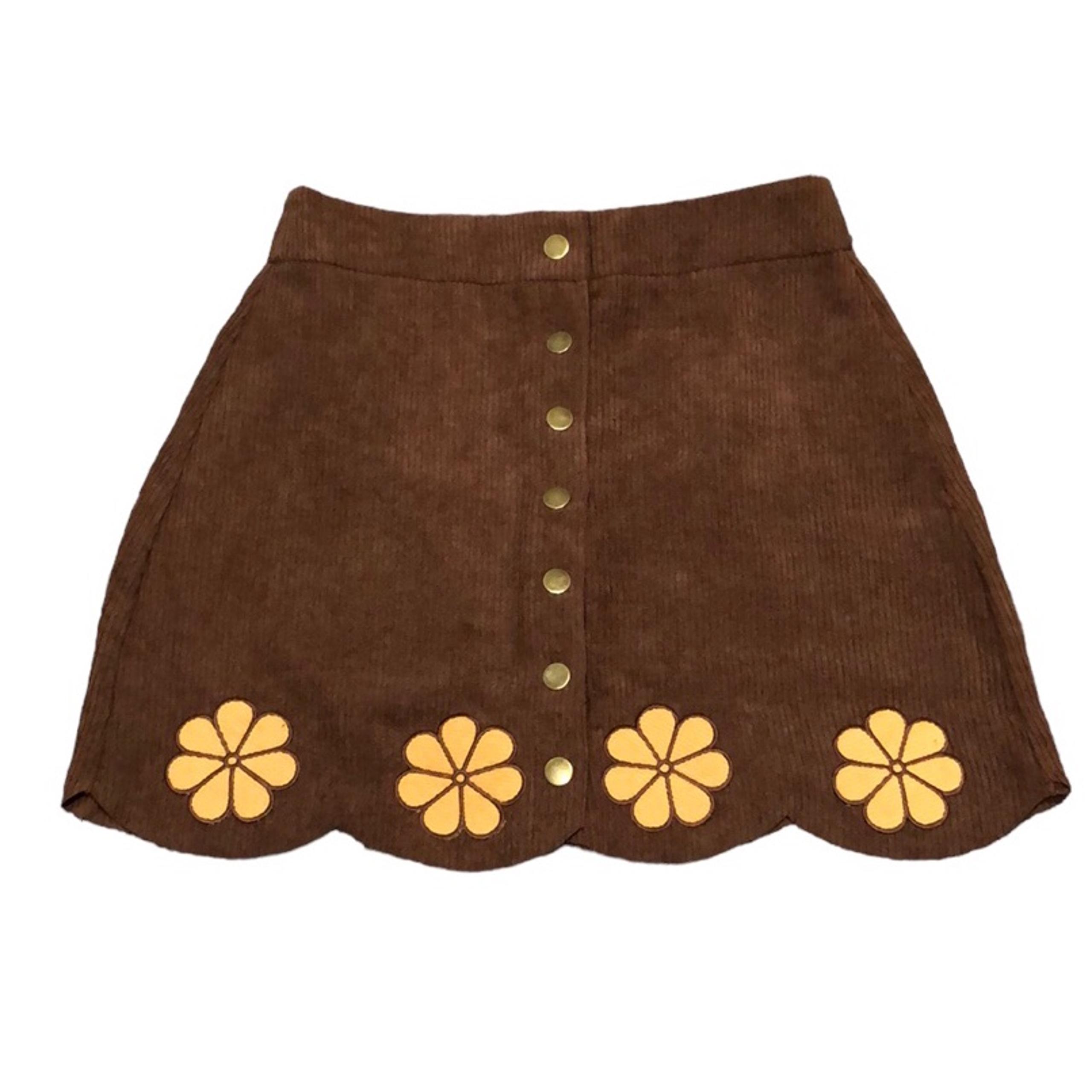 Francesca’s Collection Mini Skirt Size XS Brown Corduroy 60s Mod Flowers