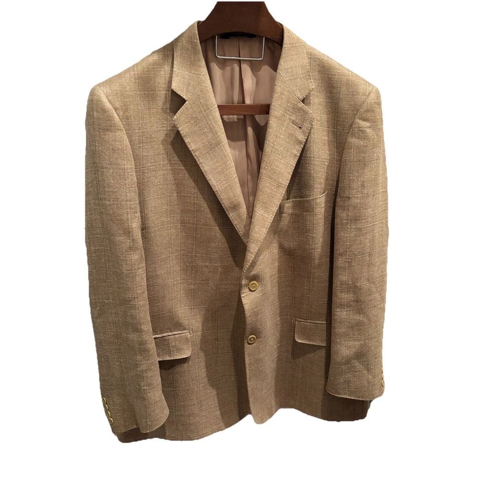 Baroni E Thomas Blazer Mens 52 Wool Silk Linen Lined Brow Plaid Sports Coat