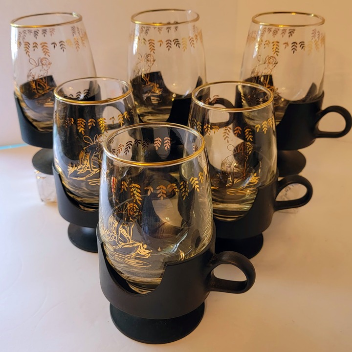 VTG1950s Libbey Gold Fairy Nymph Stemless Wine Glass Set of 6 w/Glas-Snap Cornin