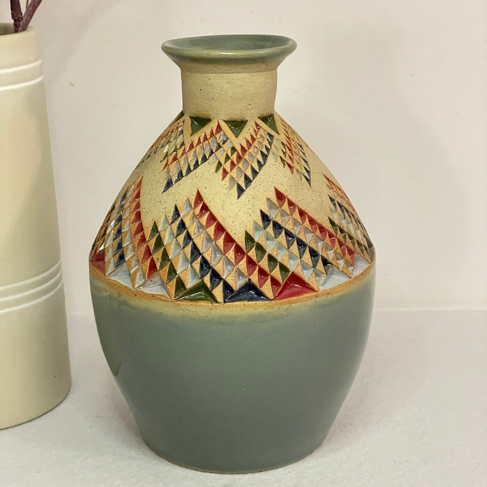 Ceramic Art Hand Carved Ceramic Vase Signed BF Guillen