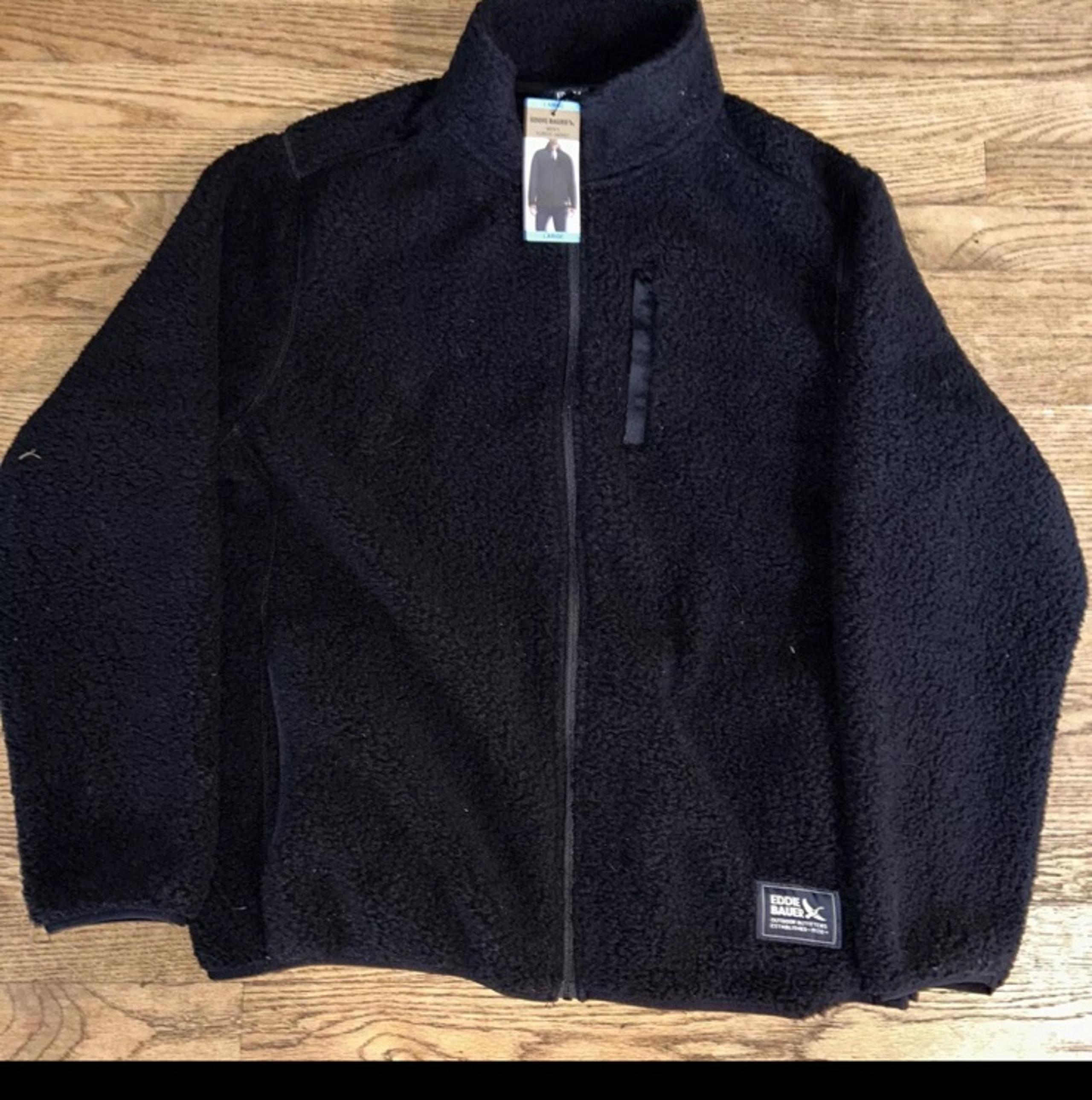 NWT Eddie Bauer Mens Full Zip Fleece Jacket Solid Black Large