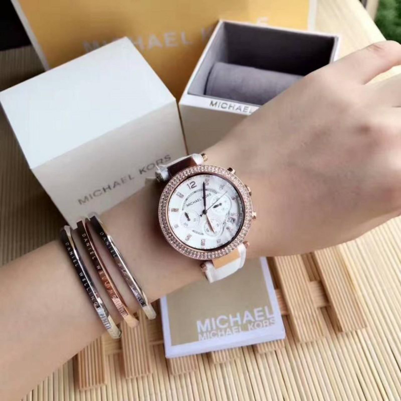MICHAEL KORS Parker Chronograph Rose Gold-tone White Leather Ladies Watch MK2281