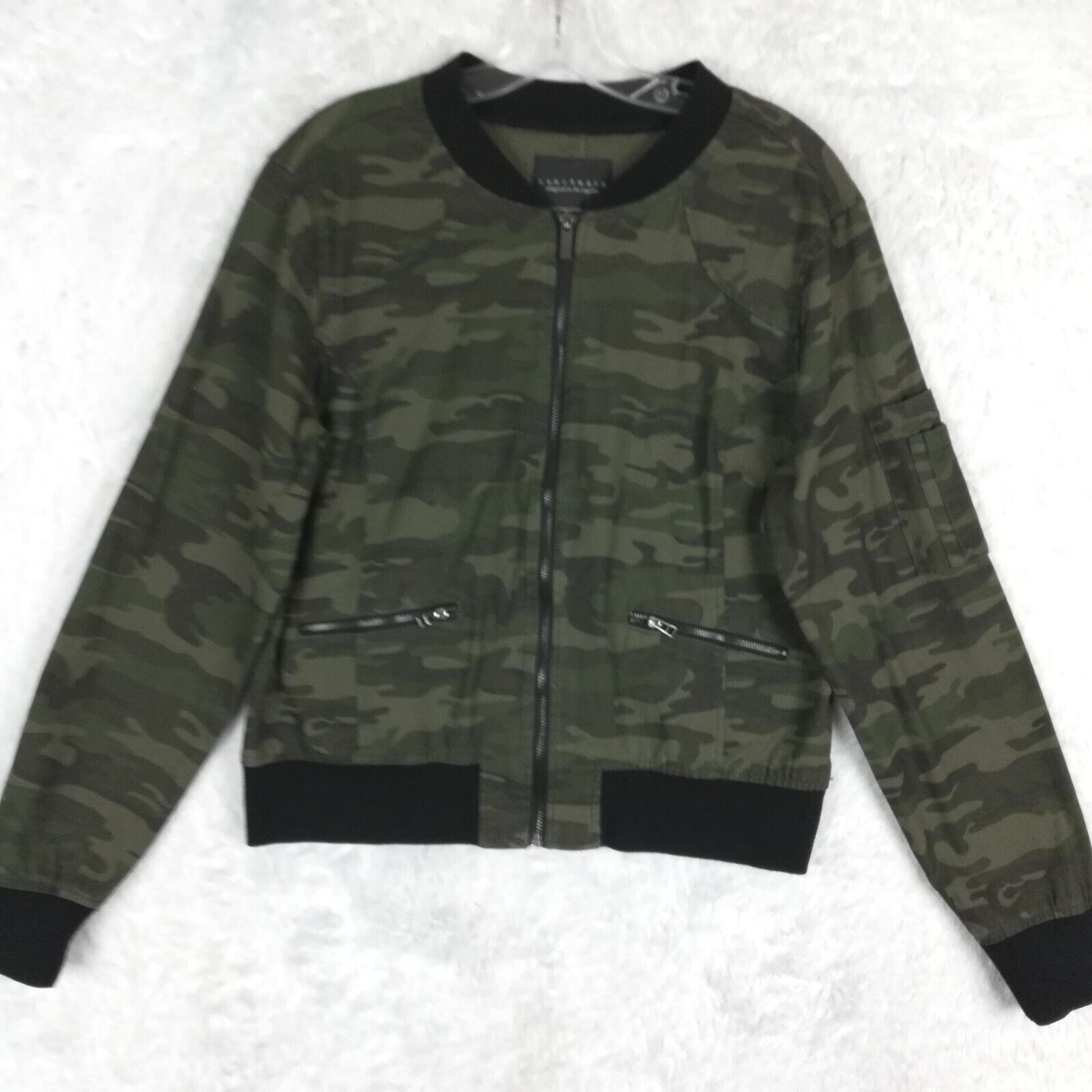 Sanctuary Womens Bomber Jacket  Green Camo Military Utility Full Zip M