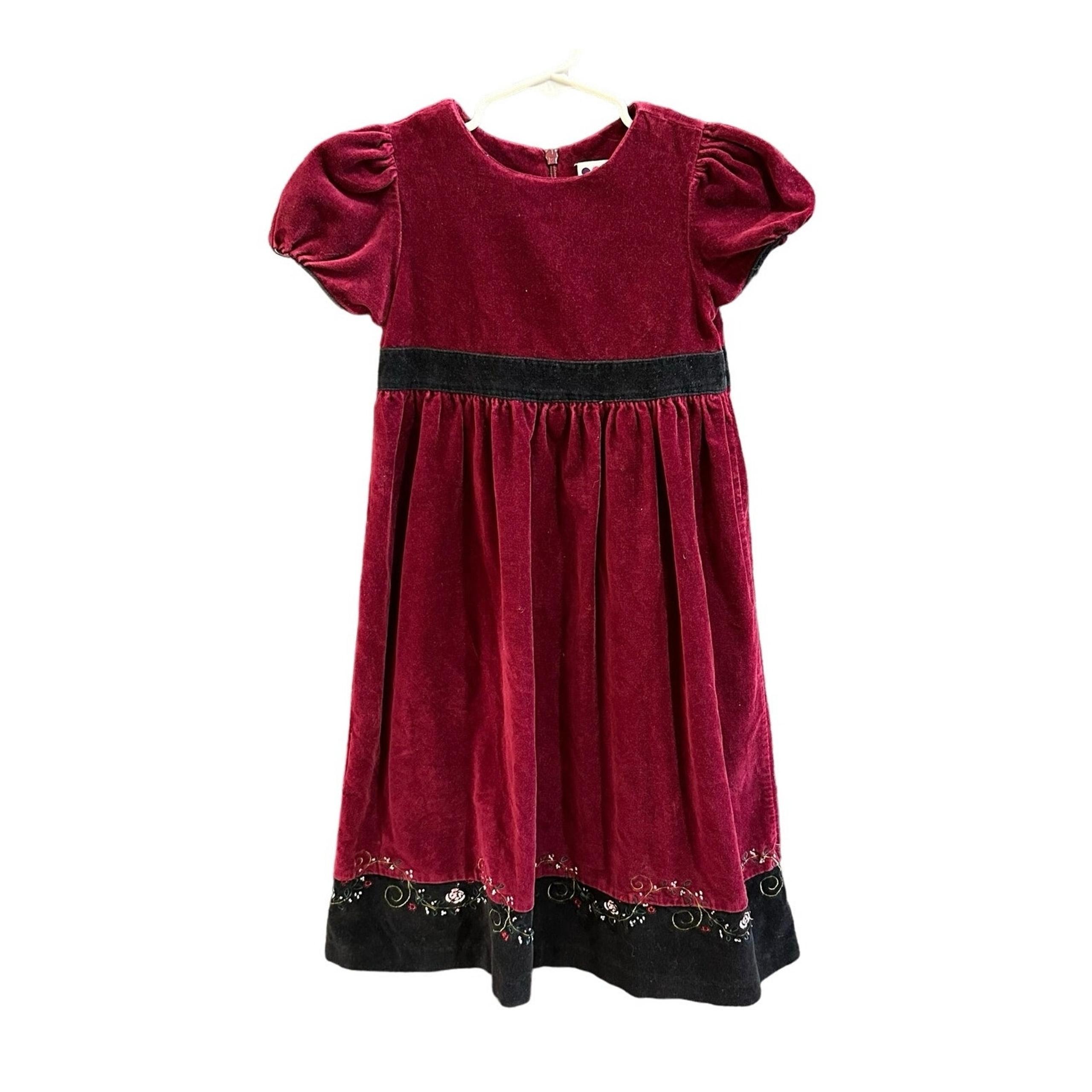 Vintage Gymboree Crushed Maroon/ Black Velvet Dress, VGUC, Sz L (5Y) (5A)