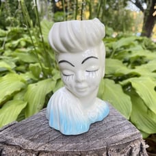 Vintage Doll Lady Head Planter Blue MCM Glamour Girl Vase