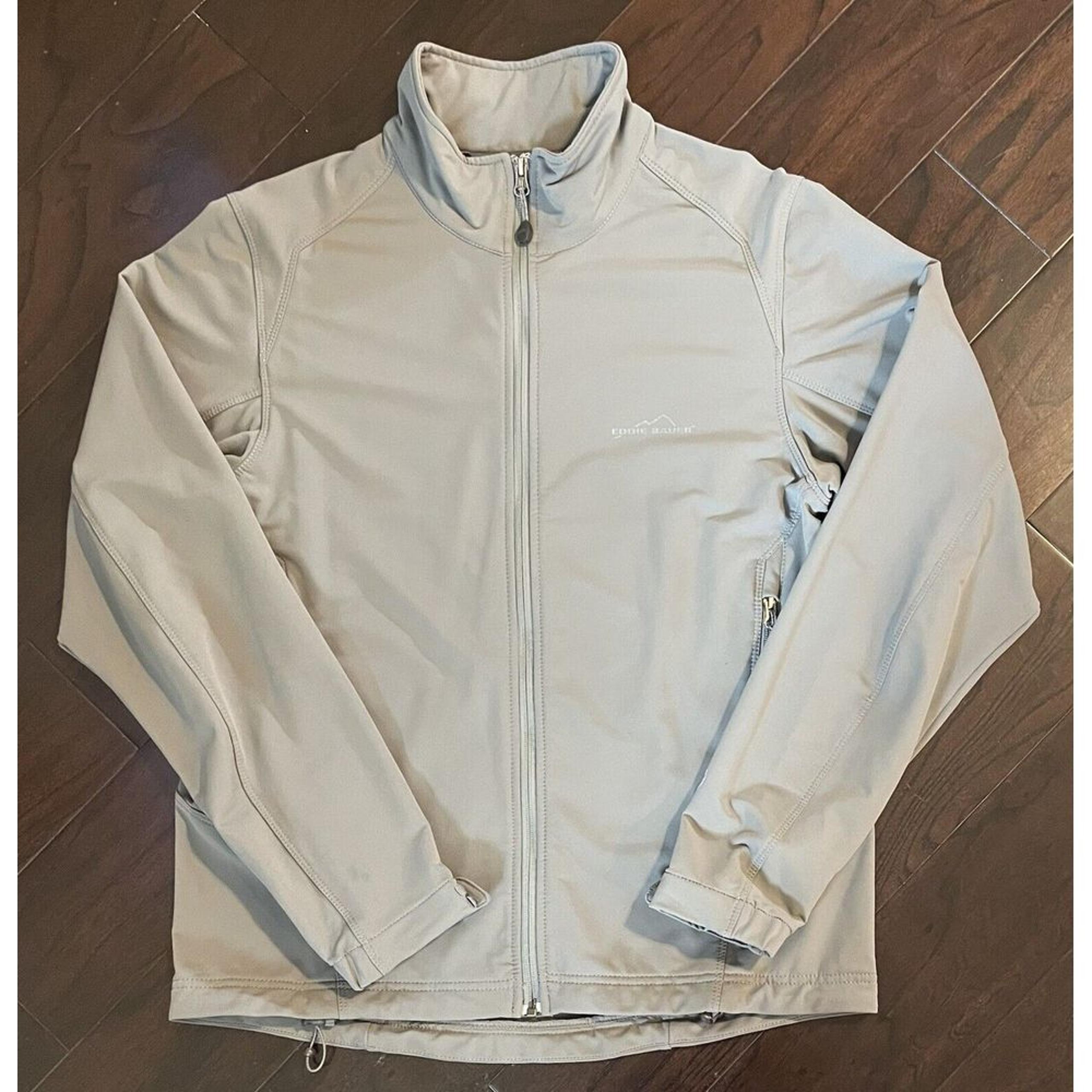 Eddie Bauer Jacket Mens Medium Gray Full Zip Fleece Pockets Outdoors Soft Shell