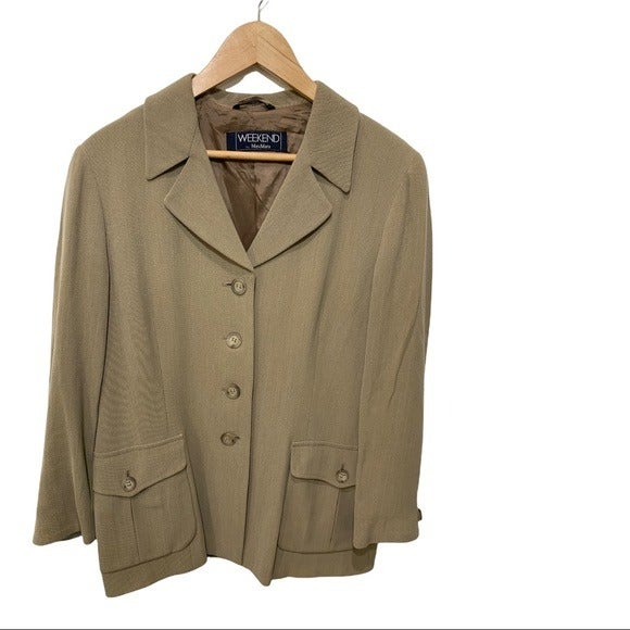 WEEKEND BY MaxMara VIRGIN WOOL BLEND TAN BLAZER JACKET SIZE 10 USA