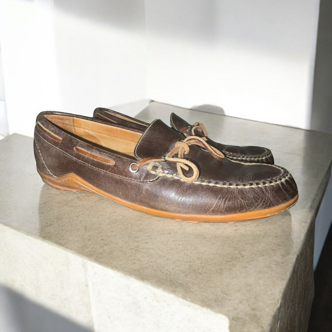 Martin Dingman Men's 11W Bill Saddle Leather Bow Tie Loafers in Walnut Brown